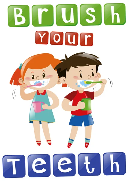 Boy and girl brushing teeth — Stock Vector