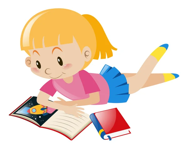 Girl reading books alone — Stock Vector