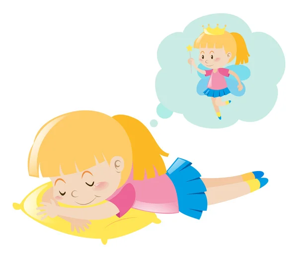 Girl dreaming of being fairy — Stock Vector