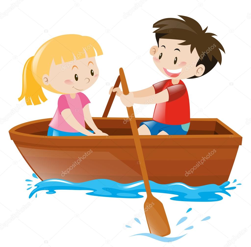 Boy and girl in rowboat | Boy and girl in rowboat — Stock Vector