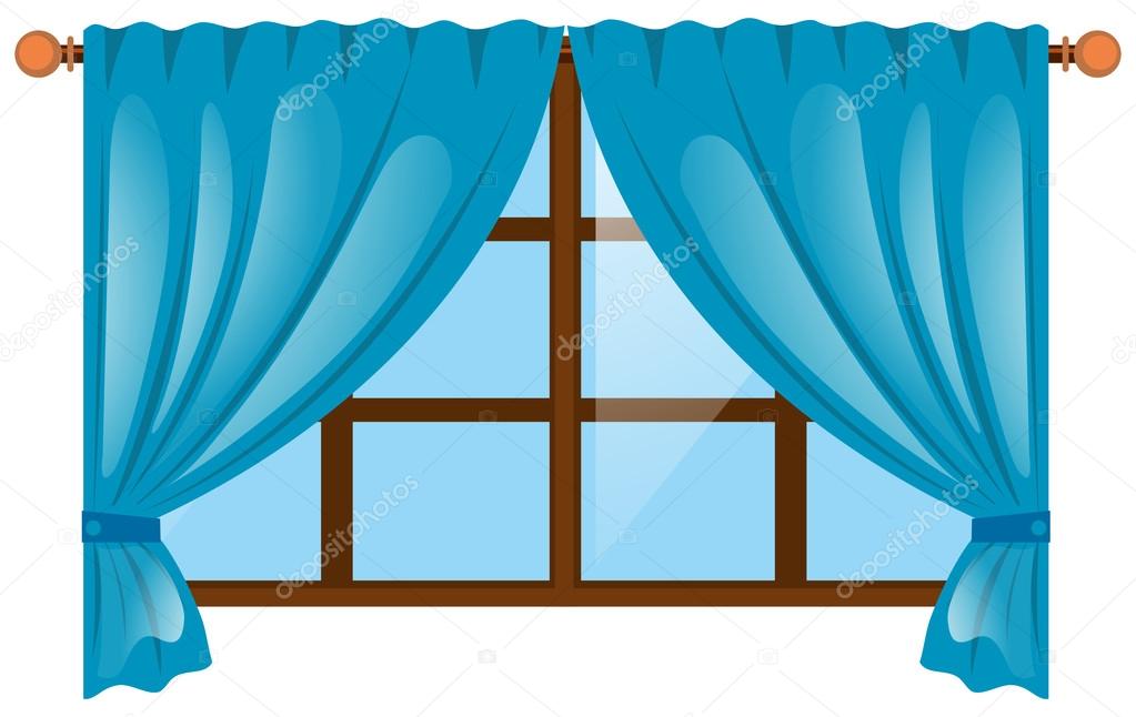 Fenster mit blauem Vorhang — Stockvektor © brgfx 127185962