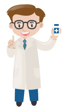 Erkek doktor ilaç şişe tutan