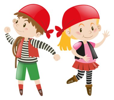 Erkek ve kız korsan kostüm giyinmiş