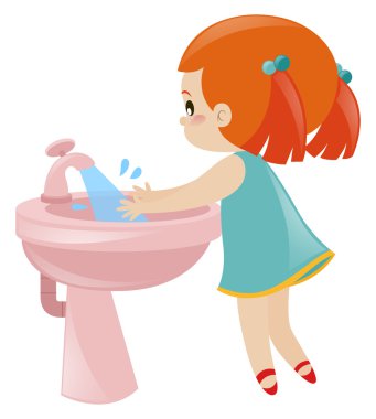 Kız çamaşır ellerini lavaboda