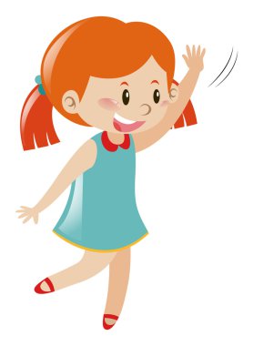 Merhaba sallayarak mavi elbiseli kız