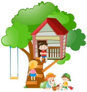 Treehouse bahçede oynayan çocuklar
