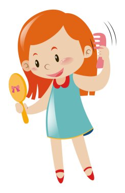 Kız holding ayna ve tarak