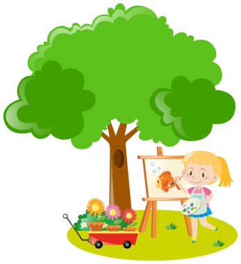Kız parkta çizim