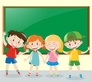 Dört öğrenci sınıfta eğleniyor