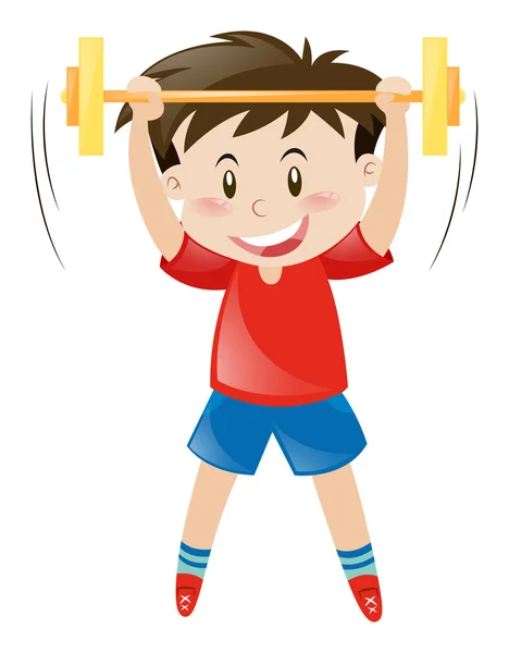 Kleiner Junge beim Hantelheben — Stockvektor