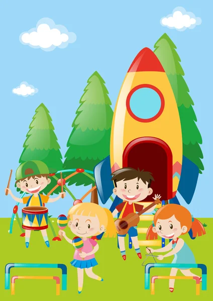 Children playing music in park — Stock Vector