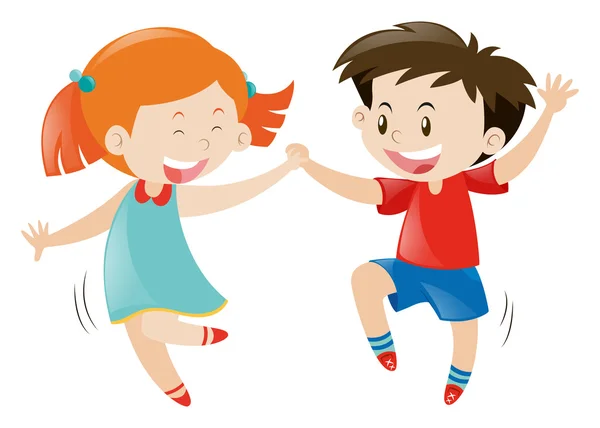 快乐的男孩和女孩跳舞 — 图库矢量图片