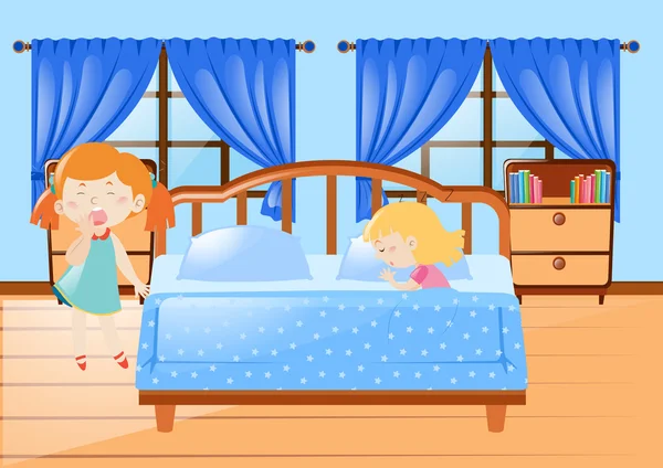 Dos chicas en la cama — Vector de stock