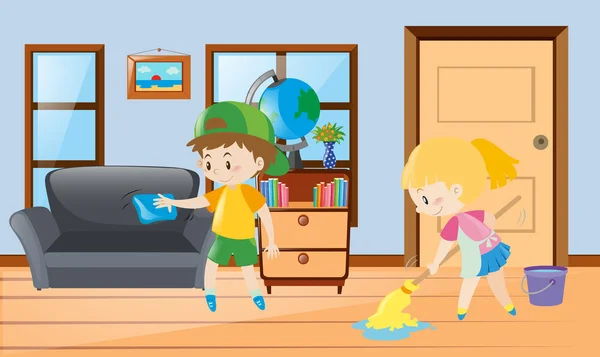 Erkek ve kız ev temizlik