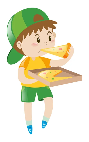 Niño comiendo pizza — Vector de stock