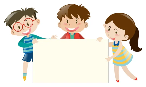 Trois enfants tenant une bannière vierge — Image vectorielle