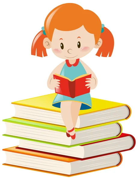 Chica leyendo libro solo — Vector de stock