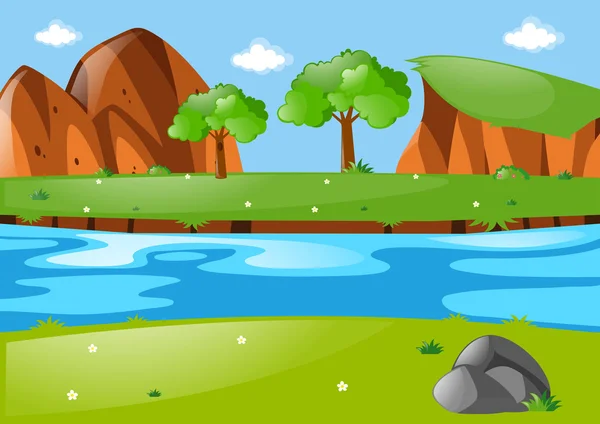 Scène avec rivière courir à travers le parc — Image vectorielle