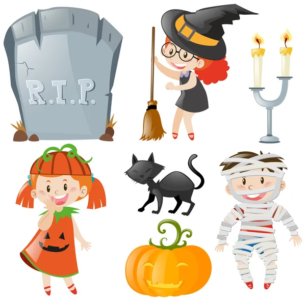 Halloween-Thema mit Kindern in Kostümen — Stockvektor