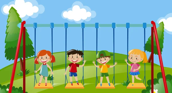Čtyři děti na houpačkách v parku — Stockový vektor