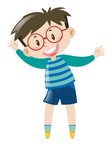 Niño con gafas con camisa azul — Vector de stock