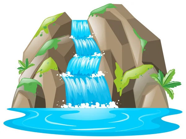 Escena con cascada y río — Vector de stock