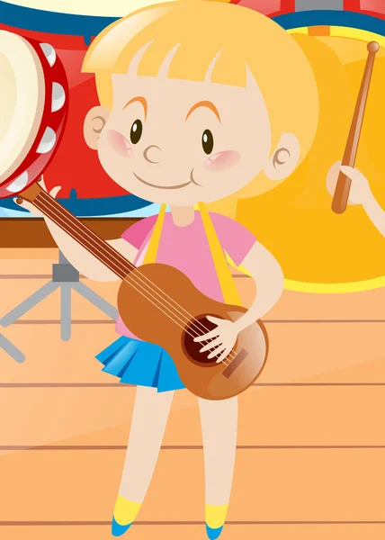 Niña jugando ukelele — Archivo Imágenes Vectoriales