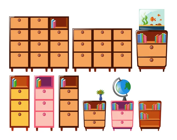 Unterschiedliche Gestaltung der Bücherregale — Stockvektor