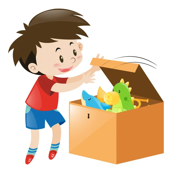 Boy open box full of toys — Stock Vector