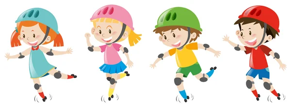 Quatre enfants portant un casque — Image vectorielle