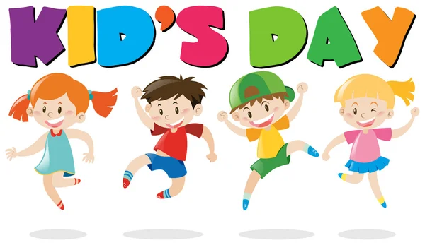 Kid's dag poster met kinderen springen — Stockvector