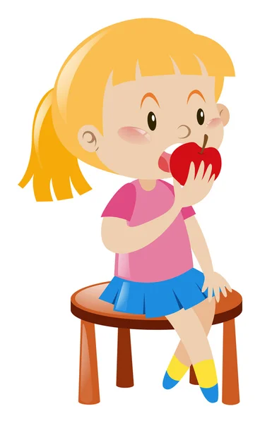 Το κοριτσάκι τρώει μήλο. — Διανυσματικό Αρχείο