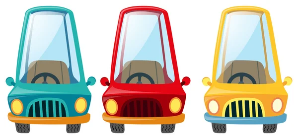 Coches en tres colores diferentes — Vector de stock