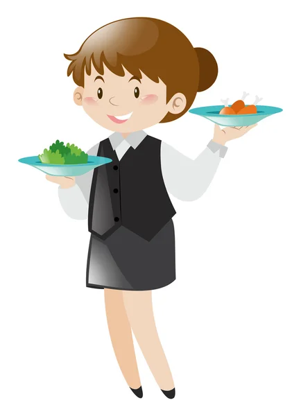 Servidor feminino servindo alimentos — Vetor de Stock
