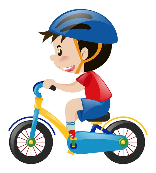 Мальчик на велосипеде в голубом шлеме — стоковый вектор