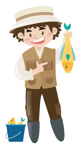 Man catching fish alone — Stock Vector