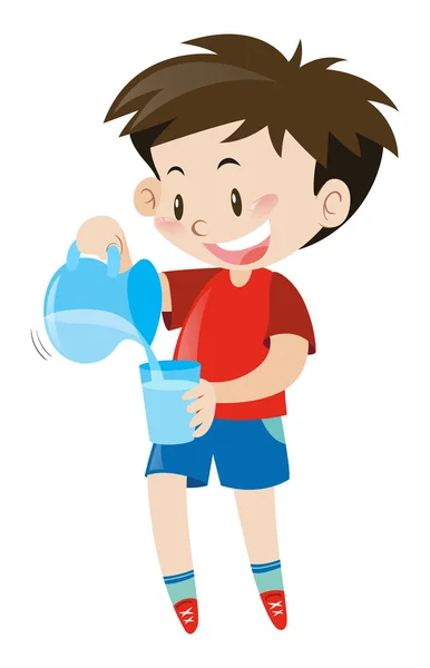 Little boy pouring water from jar — Stock Vector