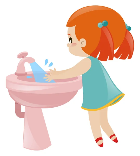 Girl washing hands in sink — Stock Vector