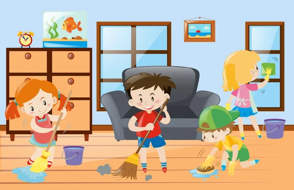Kinder erledigen Hausarbeit — Stockvektor