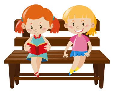 Tahta bankta oturan iki kız