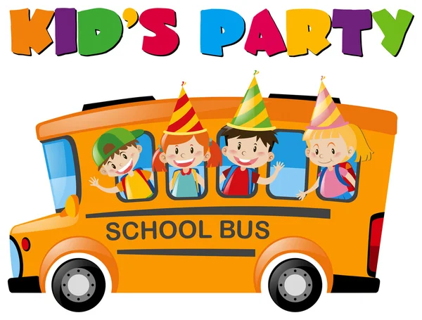 Kids with party hats on the bus — Stock Vector