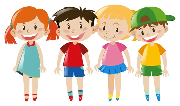 Vier Kinder mit glücklichem Gesicht — Stockvektor