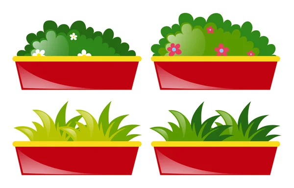 Quatre pots de fleurs et d'herbe — Image vectorielle