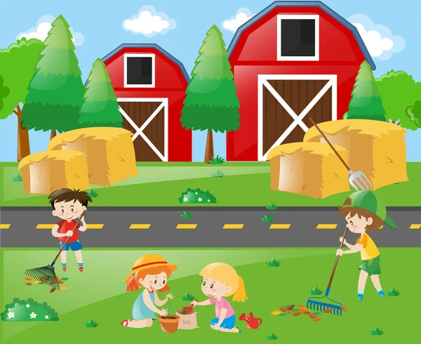 Kids working in the park — Stock Vector