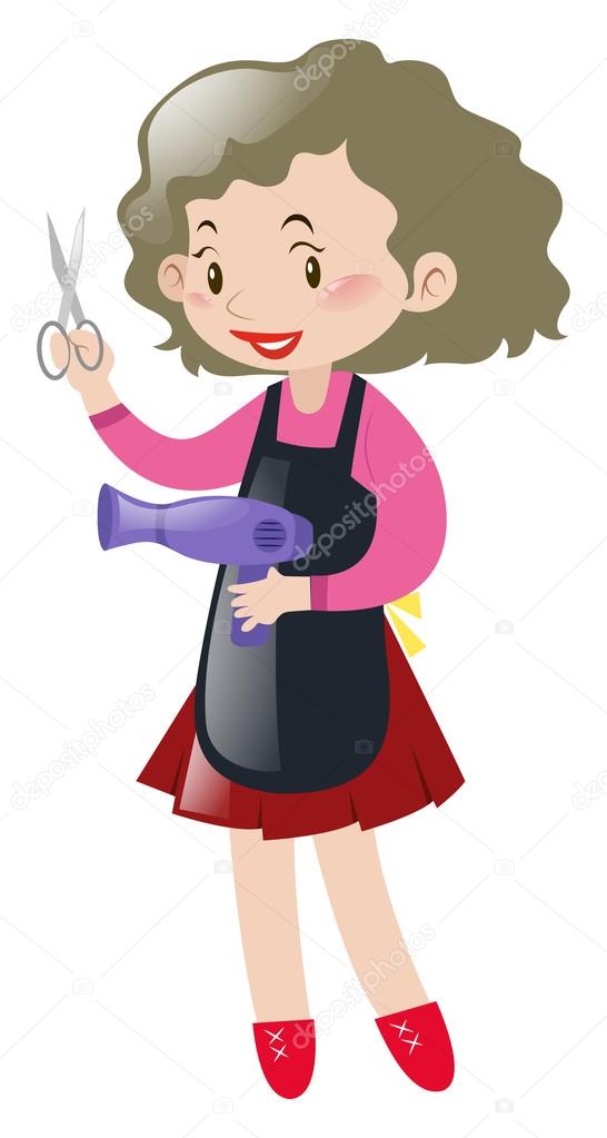 Woman holding scissors and blowdryer