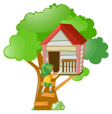 Çocuk treehouse içinde gidiyor
