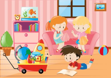 Çocuklar oturma odasında eğleniyor