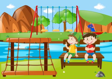 Parkta oturan iki çocuk