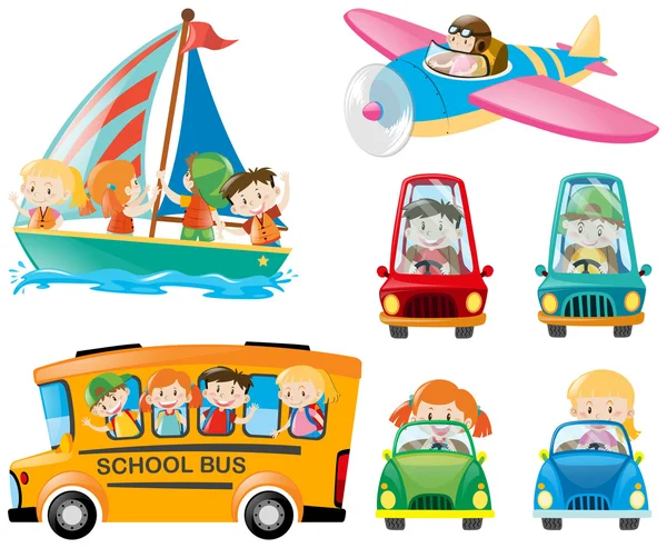 Kinder auf verschiedenen Transportwegen — Stockvektor