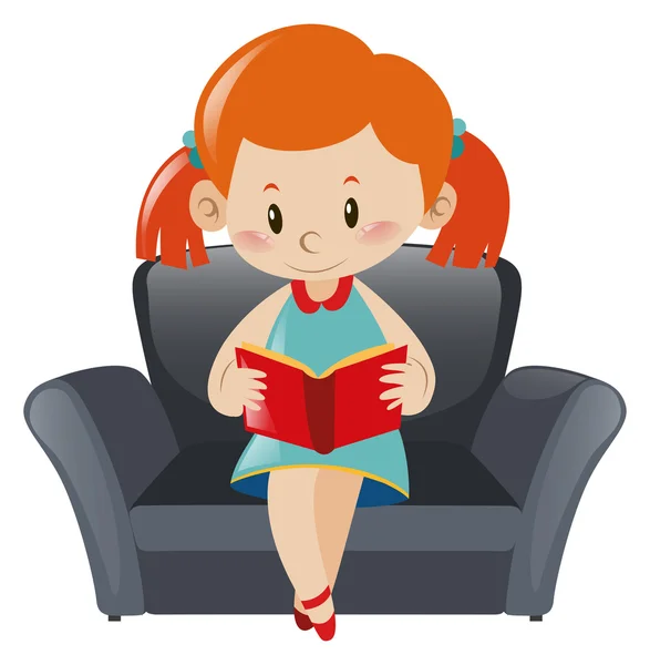 Menina leitura livro no sofá — Vetor de Stock